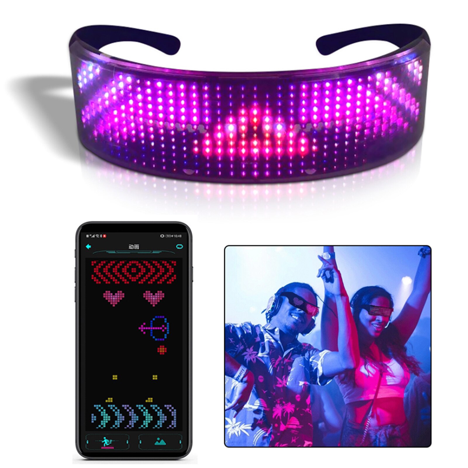 Magische bluetooth led-feestbrillen app controle schild lichtgevende bril usb-oplaadbare doe-het-zelf snelle flits led-glanzende bril