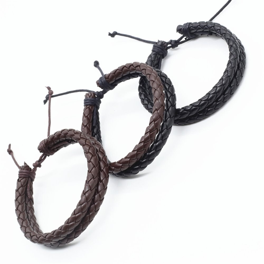 50 pçs/lote Moda Envoltório Handmde Corda Trança Tecer Feminino Femme Homme Masculino Homens de Couro PU Pulseira Para As Mulheres de Jóias por atacado: 50 3 color mixed