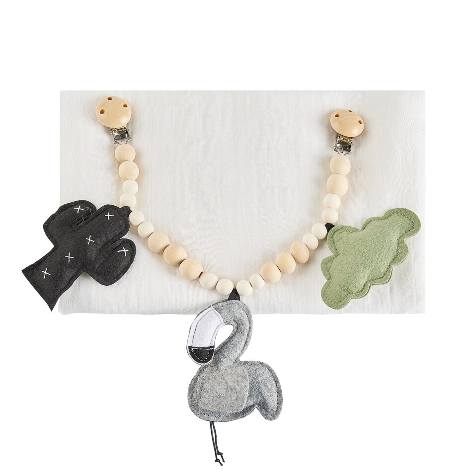 Kangobaby #mitt mjuka liv# söt barnvagn leksak lotusträ bitring med muslin swaddle filt baby armband: Flamingo