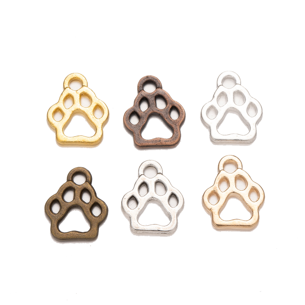 50 Stks/partij Dier Kat Hond Paw Print Holle Hanger Voor Diy Handgemaakte Armbanden Kettingen Sieraden Maken Accessoires Handwerk Bedels: Silver Plated