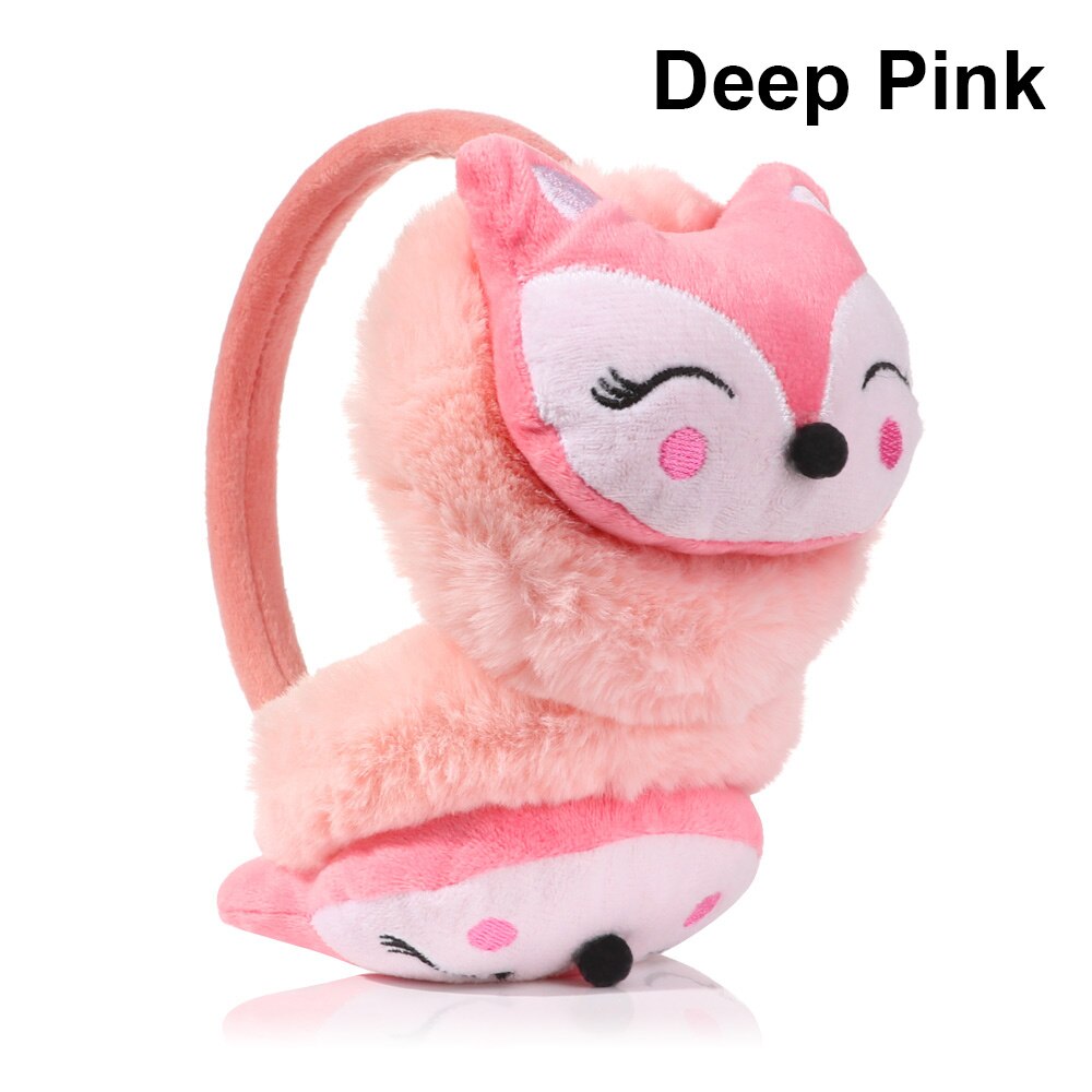 Orejeras de zorro de dibujos animados para mujeres y niñas, orejeras cálidas de felpa, calentador de orejas grueso para niñas, niños, estudiantes, mantener la oreja: deep pink