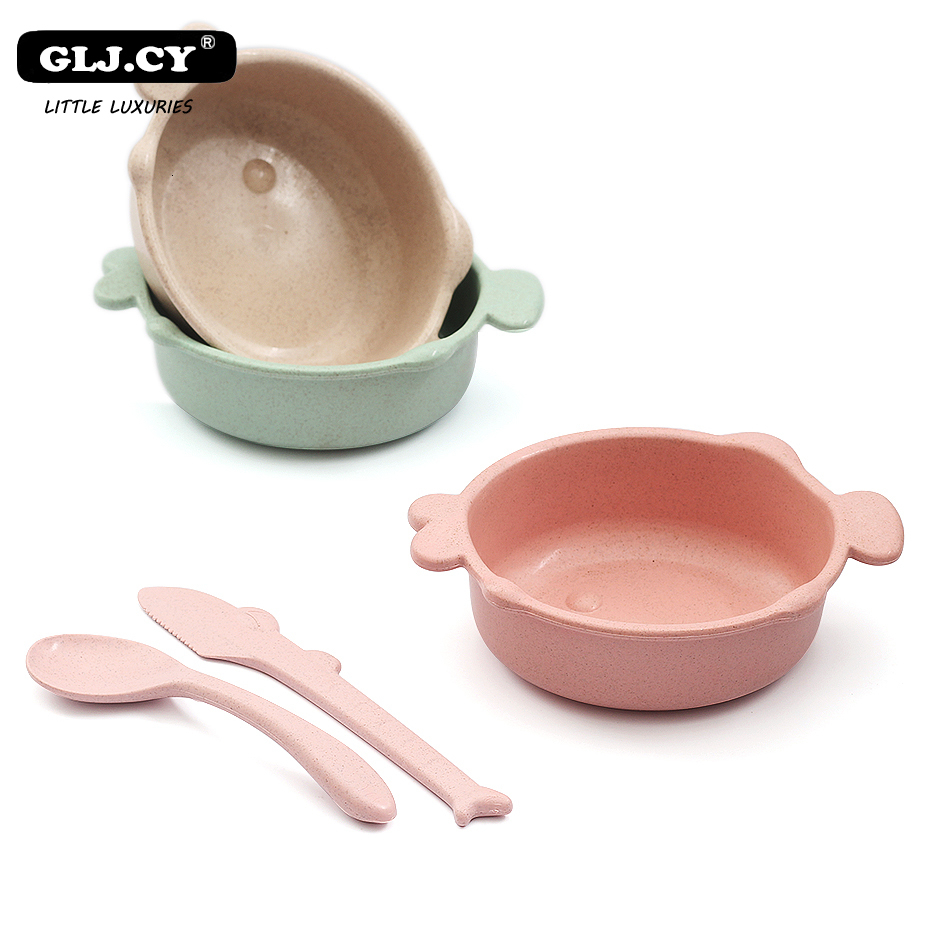 3 unids/set alimentación de bebé alimentos vajilla Boca de pescado de paja de trigo de la protección del medio ambiente de formación de los niños vajilla placa