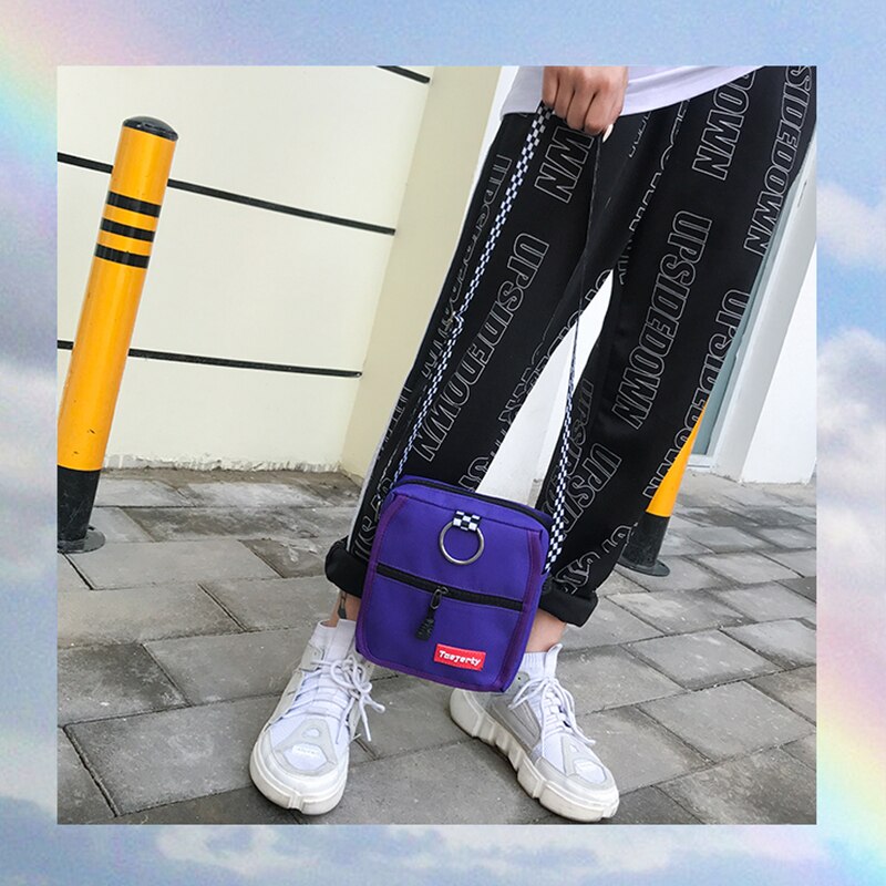 Harajuku-Bolso de hombro a la con letras para mujer, bandolera holgada a cuadros de gran tamaño, informal, estilo hip hop, de lona coreana, para teléfono