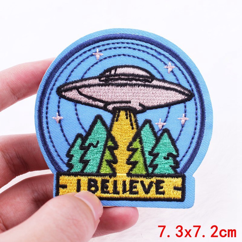 Prajña Ruimte Patches Ijzer Op Astronauten Aliens Ufo Patch Mode Geborduurde Patch Voor Kleding Stickers Applique Decor Diy Patch: Blauw