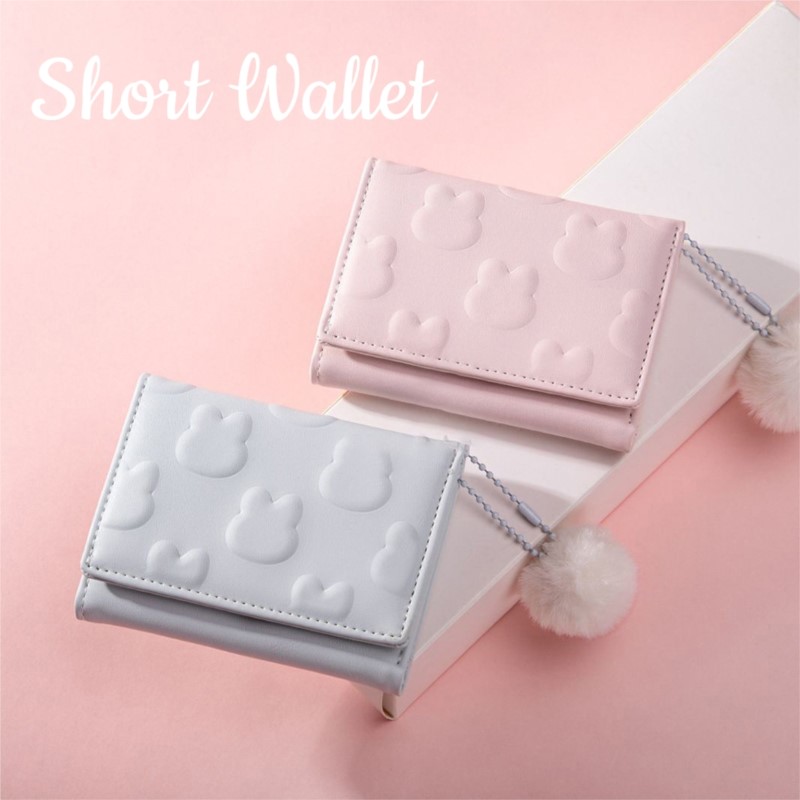 Cartoon Small Wallet Cute Korean Short Wallet Women's Solid Color Cute Rabbit Pattern Simple Multi Card Bag Zero Wallet