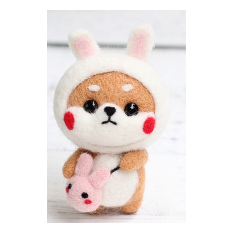 1 set wool for Felt DIY Package Hamsters, cats, dogs, Christmas , stamps needle felting, Shiba Inu Set animals: Dark Gray