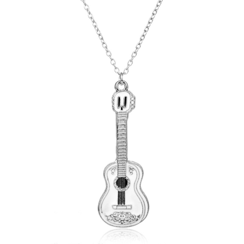 Collier chaîne avec pendentif guitare pour hommes et femmes, bijoux à la: silver