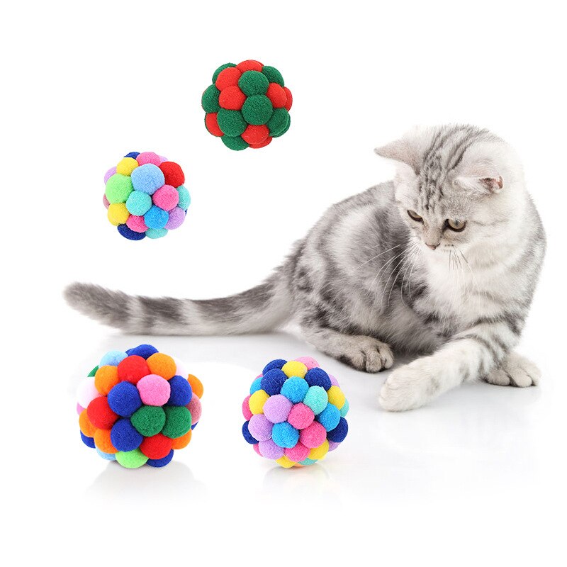 Kat Speelgoed Kleurrijke Handgemaakte Bouncy Bal Kitten Speelgoed Pluche Bell Bal Muis Speelgoed Planeet Bal Kat Speelgoed Interactieve Huisdier levert
