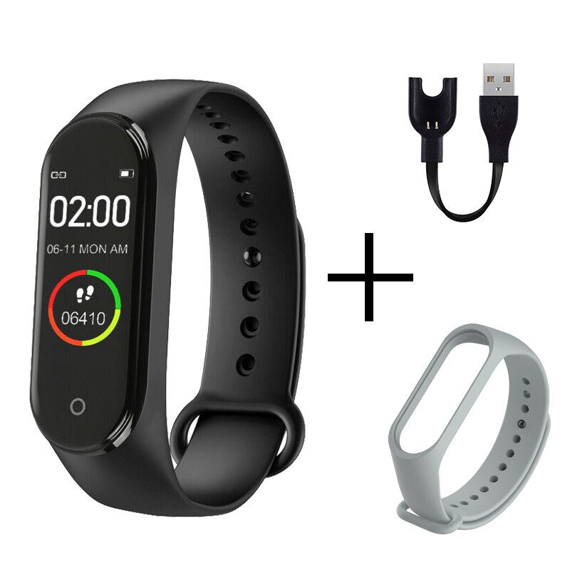 M4 Smart Armband Gesundheit Smart Band Herz Rate Blutdruck Monitor Fitness Tracker Sport Uhr Bluetooth für Android IOS: Black Grey