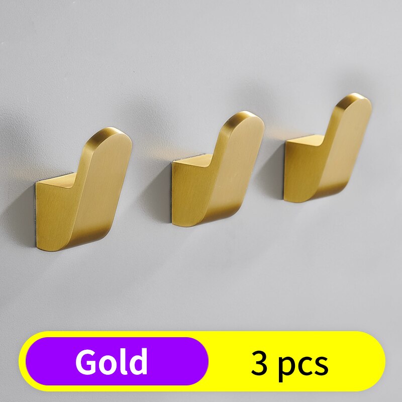 Robe Hook Black Bathroom Hooks for Towels Key Bag Hat Rack Decorative Coat Hooks Wall Mounted Clothes Hanger Bathroom Hardware: Gold-3pcs