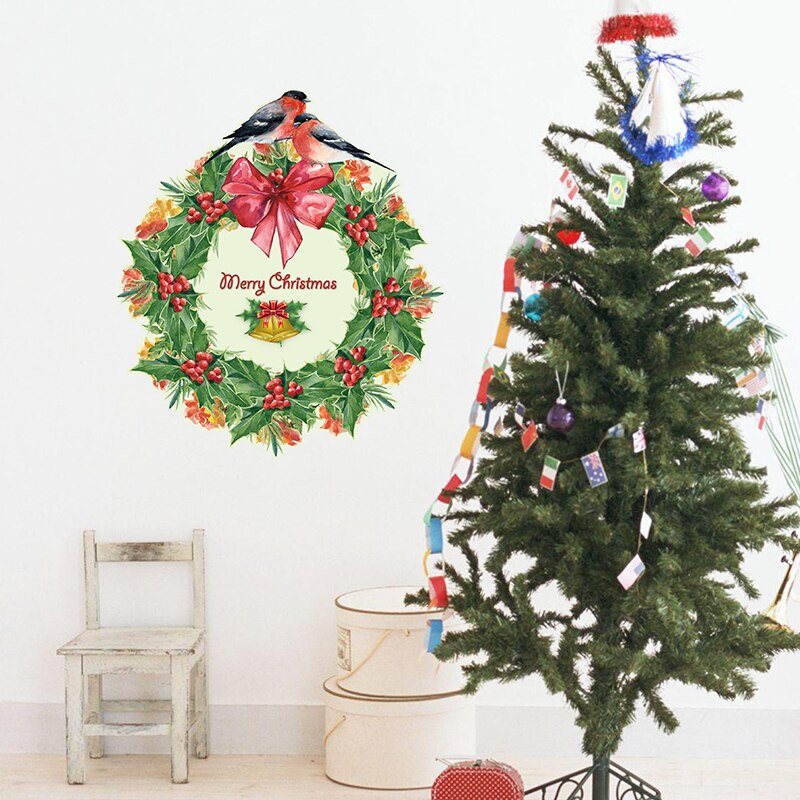 Merry Christmas wreath Wall Sticker Glass window background Home Decor Art Decals Wallpaper for home decorations door stickers