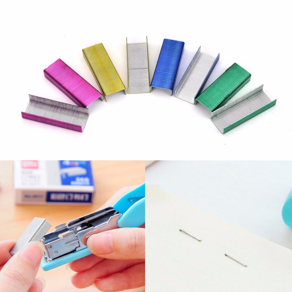 1Pack 10mm Colorful Stainless Steel Staples Office Binding Supplies( Pack of 800 )