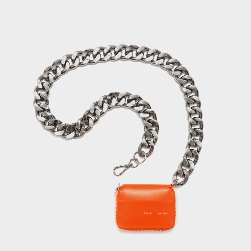 Dikke ketting schoudertas mini borsttas dames crossbody mobiele telefoon portemonnee kleine kaarthouder  a070: Oranje