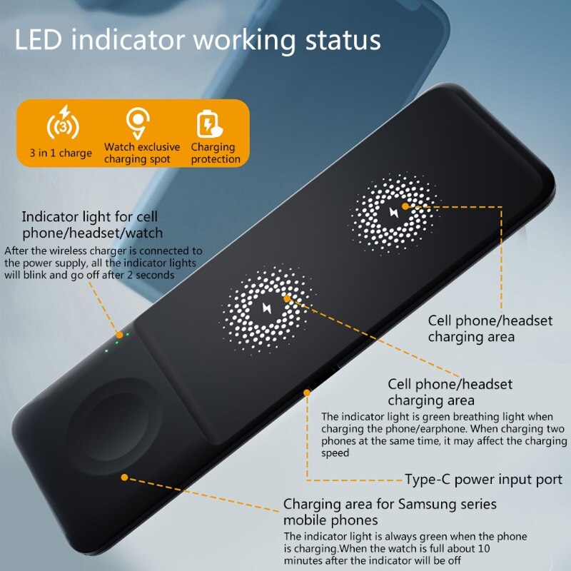 Kabelloses ladegerät 3 in 1 kabellose ladestation für samsung mobiltelefone, galaxy-axy smartwatch und ohrhörer: Default Title