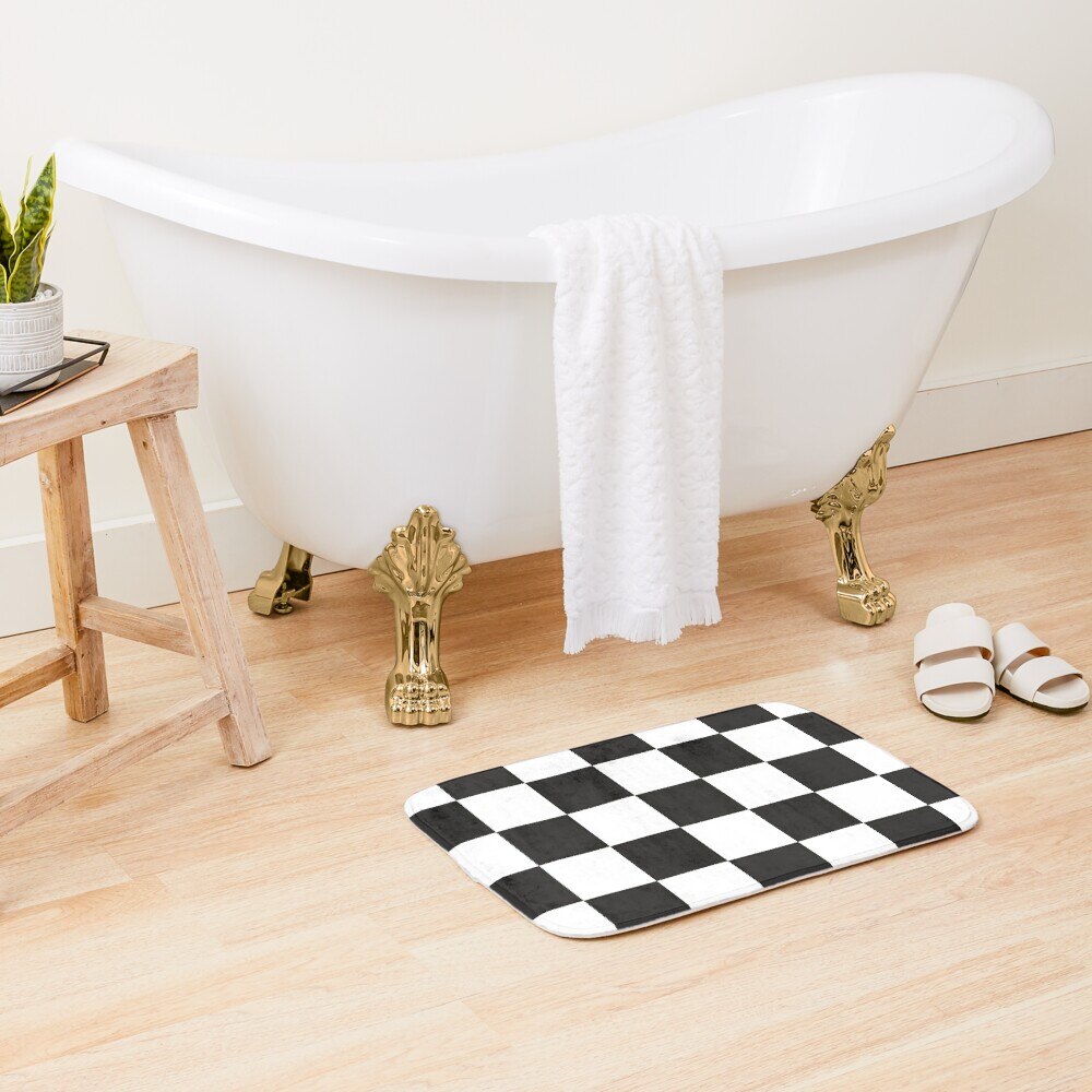 Black and White Checkerboard Chess square pattern HD Online Store Bath Mat