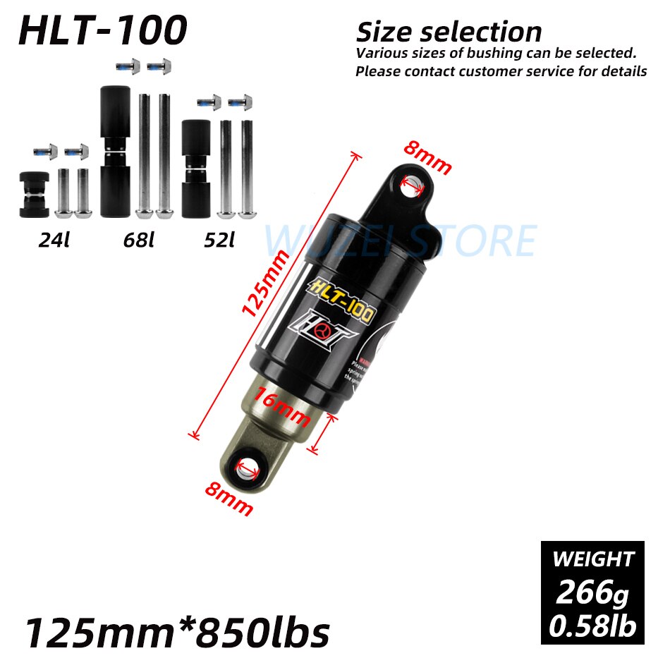 HTL-100-amortiguador trasero para bicicleta de montaña, 125/150/165/185mm, 185 libras, 850/1000: 125mm x 850lbs