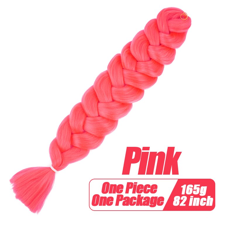 Más allá de cabello trenzado sintético de una pieza, trenza de fibra térmica de 82 pulgadas, 165g, extensiones de cabello trenzado Jumbo de ganchillo de Color puro: Rosa / 6 unids/lote
