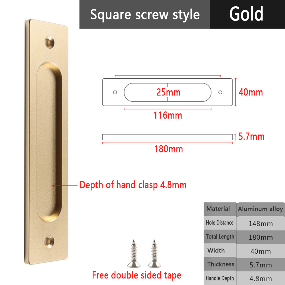 Onubao-manija de puerta corredera sin perforaciones, puerta de vidrio de almacén, manija deslizante de cocina, pasta adhesiva de doble cara: Gold-S-A