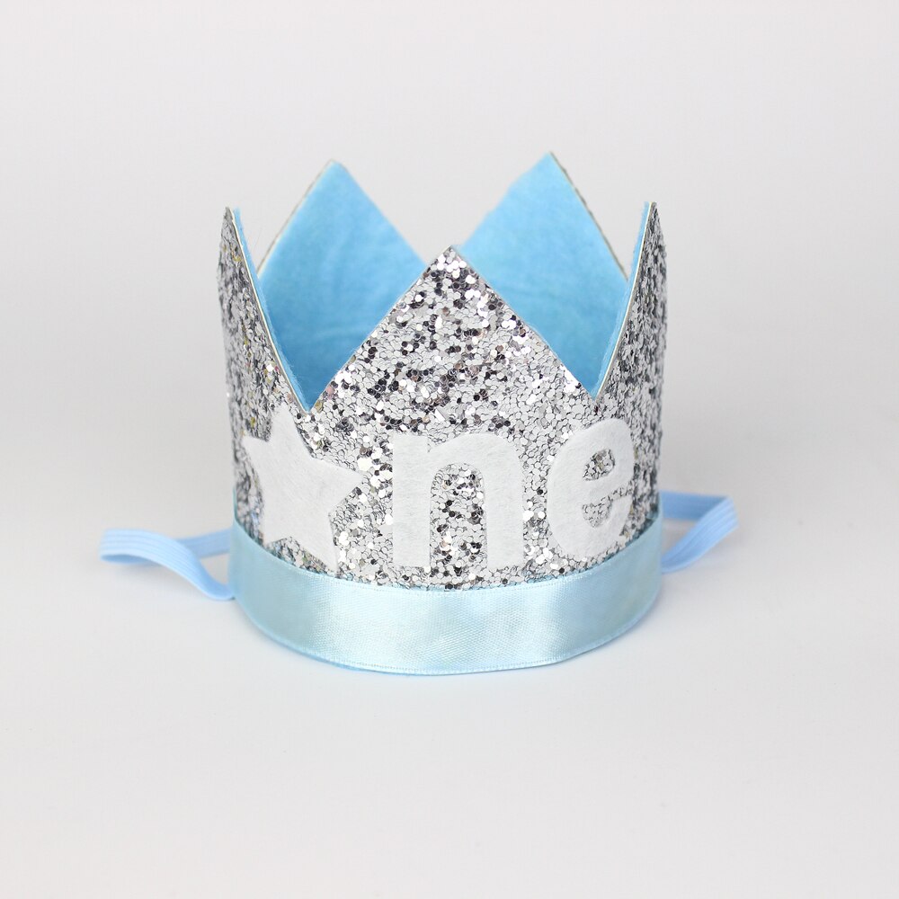 Ett år gammel glitterhatt twinkle little star crown kids first birthday party hat 1st cake glitter crown boys party sølvblå