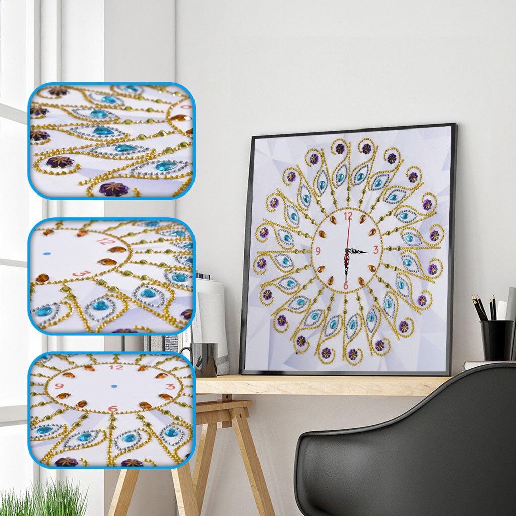 Reloj de pared de punto de cruz con pintura de diamantes Forma especial DIY 5D, manualidades con bordado de diamantes, decoración de lienzo, reloj, recién llegado 325: A