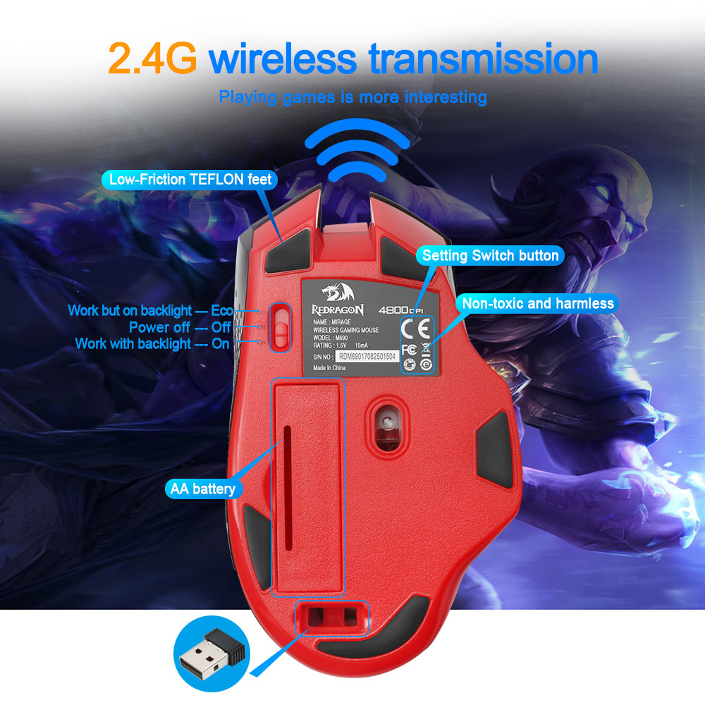 Redragon MIRAGE M690 USB Wireless 2.4G Gaming Mouse 4800DPI 8 buttons Programmable ergonomic for overwatch gamer Mice PC compute