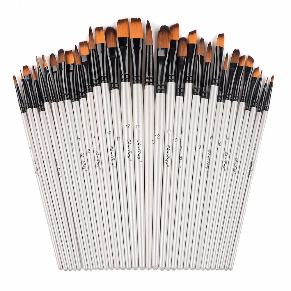 12 Stuks Nylon Borstels Aquarel Penseel Pen Set Ronde/Platte/Angel/Hazelaar Voor Acryl Olie body Painting Art Supplies