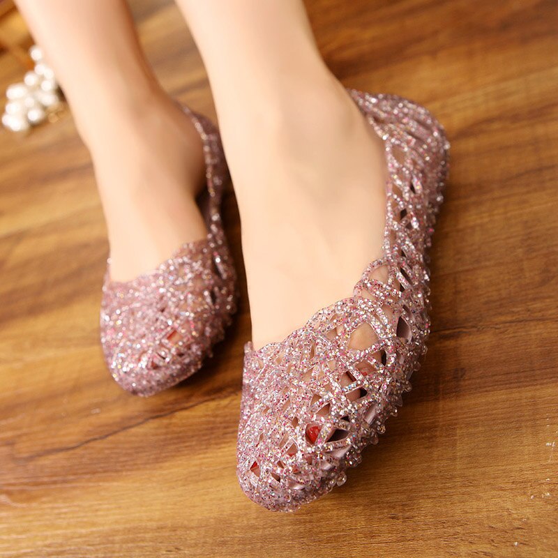 Clear Jelly Schoenen Womens Jelly Sandalen Zomer Plastic Schoenen Vrouw Mesh Platte Hollow Out Meisje Sandalias Sapatos: Pink / 7.5