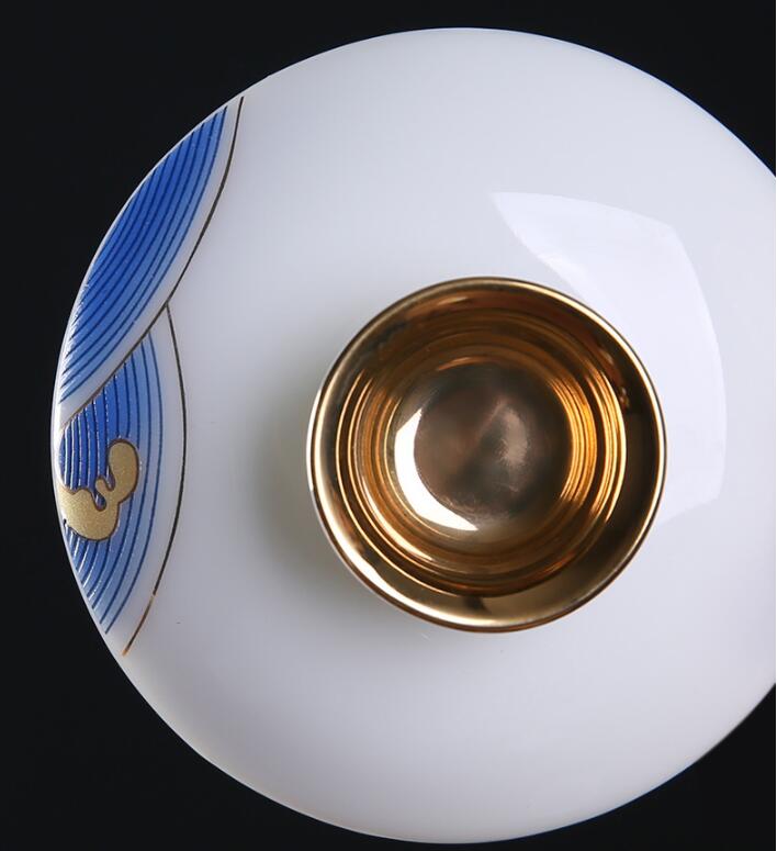 Alta De porcelana blanca cubierta De Jade De porcelana cubierta De Casa De Té sola taza De té gaiwan Sopera De Ceramica