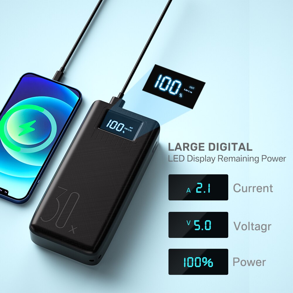 30000mAh batterie externe LED affichage numérique double USB charge rapide batterie externe pour Samsung iPhone 11 Pro batterie externe