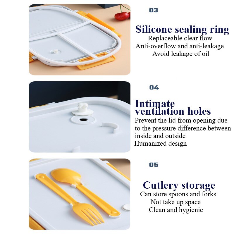 304 stainless steel sealed non-flavored divided lunch box lunch box office worker student lunch box with tableware