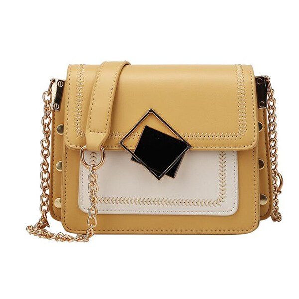 Chic contraste couleur rabat sacs de messager pour les femmes boucle magnétique unique sacs à bandoulière dames pochette sac à main à la Rivet: Yellow