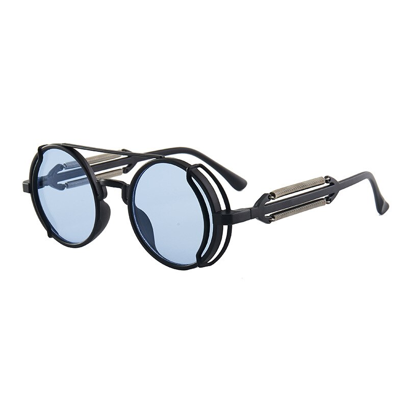 Punk Sunglasses Round Frame Retro Steampunk Style Glasses for Men Women Gothic Decoration Shading Hollow Spring Leg Eyewear: 04