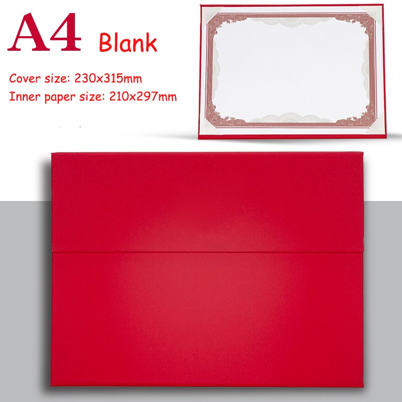 Hardcover Stamped Certificate Folder for Honor, Letter of Appointment Cover Book Trifold Education Presentation: red blank