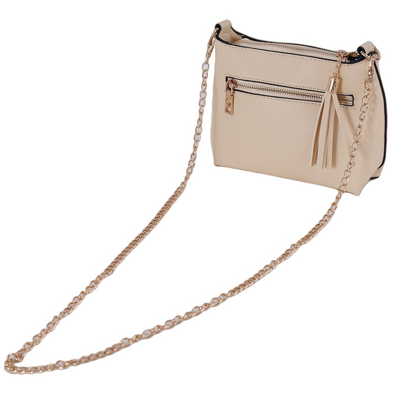 Square Khaki Tassel Slot Casual White Shoulder Print Mini Bag Chain Women Pocket Zipper Bag Interior