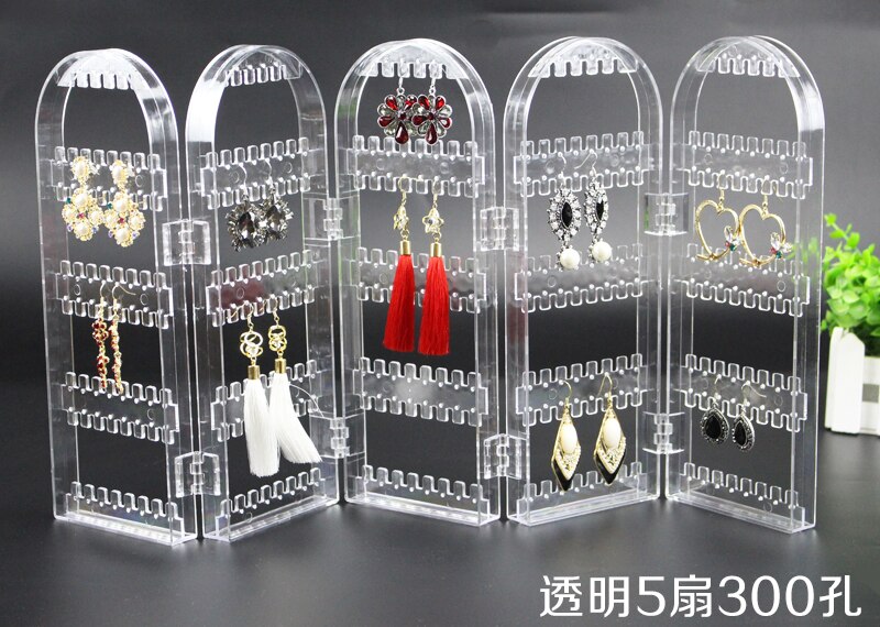 120/180/240/360holes Plastic Clear Earrings Studs Display Rack Folding Screen Earring Jewelry Display Stand Holder Storage Box: 5 clear-300 holes