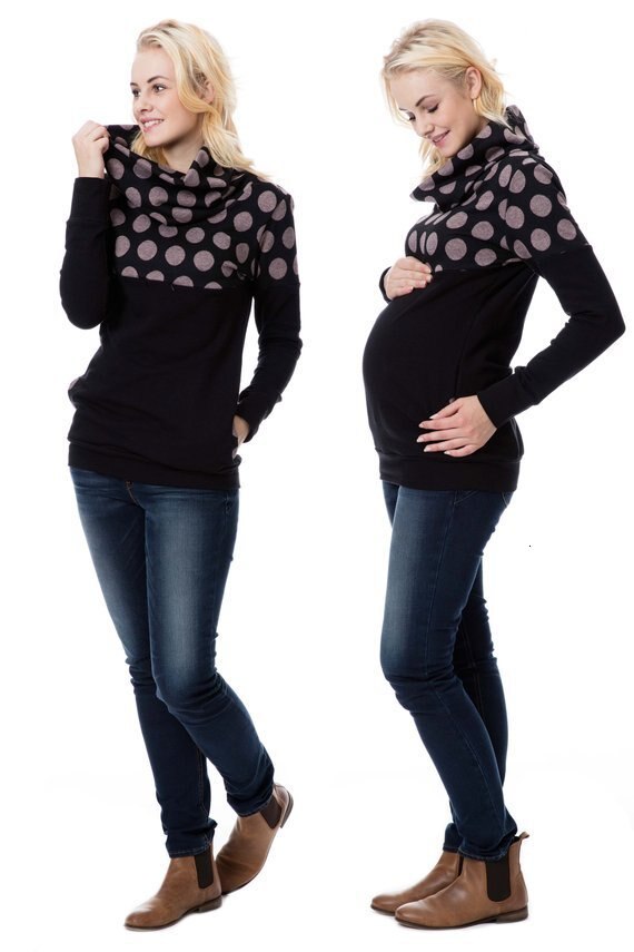 Winter Maternity Nursing Top Pregnant Hoodie T-shirt Maternity Tops Pregnant Women Long-sleeved Sweater Breastfeeding Clothes XL: camel / XL
