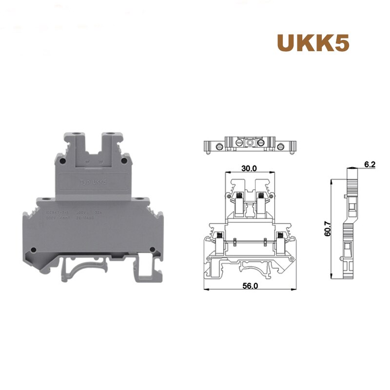 50Pcs Din Rail Dual Row Screw Terminal Blocks UKK5 Morsettiera Electrical Wire Double Deck Terminals Block Connector Bornier 32A