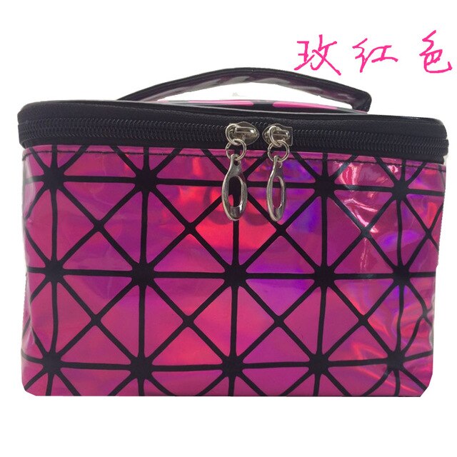 Multifunctional geometric cosmetic bag Women Leather waterproof cosmetic makeup bag travel organizer for toiletry bag: 6