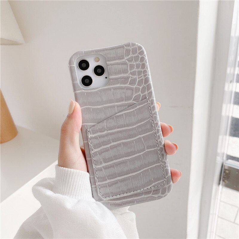 Custodia per telefono in pelle PU con motivo a coccodrillo Vintage retrò per iPhone 12 Mini Pro XS MAX XR X 7 8 Plus SE Cover per telefono: Gray