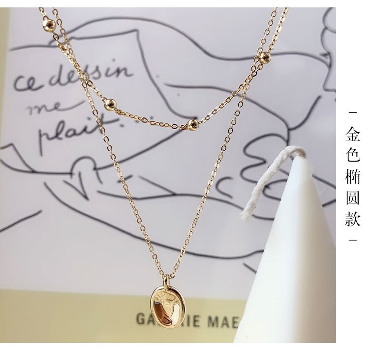 European S925 Sterling Silver 18K Gold-Plated Double-Layer Stacked Necklace Heart Irregular Oval Clavicle Chain Bulk: B