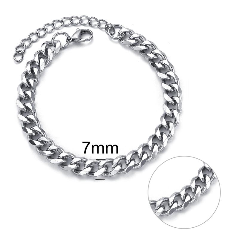 Jiayiqi Mode Cubaanse Ketting Armband Voor Mannen Vrouwen Rvs Mannelijke Sieraden 3/5/7Mm Verstelbare Bangle armbanden Op Hand: 7mm  silver