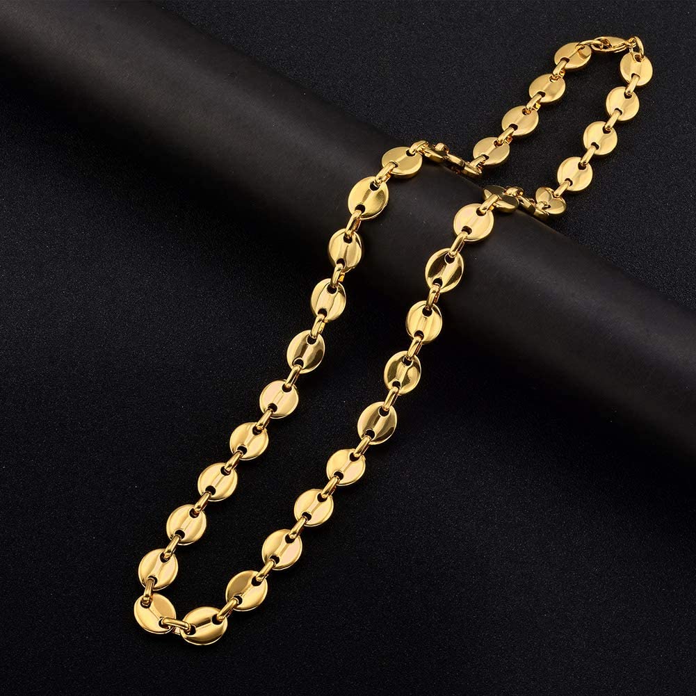 Roestvrijstalen Koffieboon Ketting Sieraden Curb Ketting Voor Mannen Vrouwen 8Mm 10Mm 18Inches 24inches 30Inches Usenset