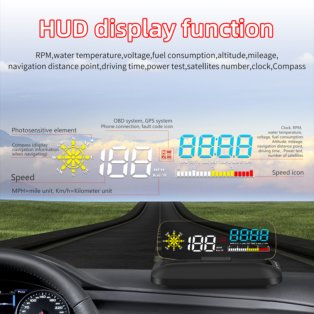 Navigation Gauges HUD Head Up Display OBD2 GPS Dual Car System On-board Computer Speed Projector Auto Alarm Smart Gadget