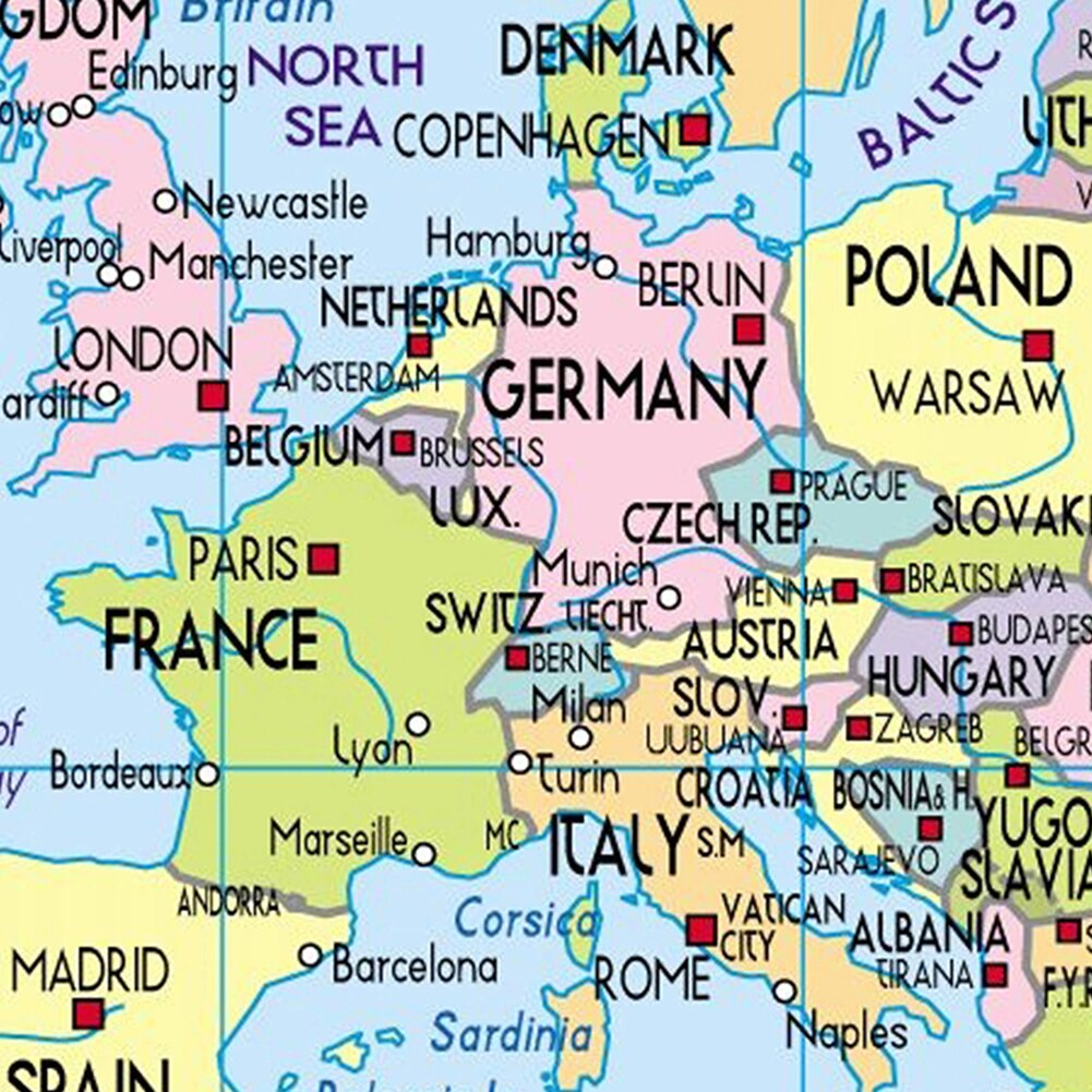 3*2 Feet Political Map of The World with National Flags Canvas Painting Wall Art Poster School Supplies Classroom Home Decor