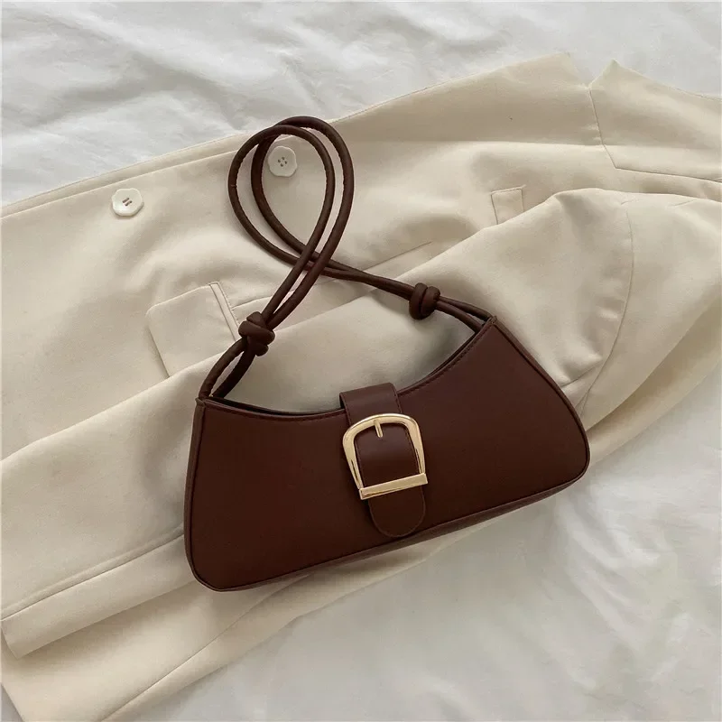 Minimalist Shoulder Bag for Women Simple Solid Color Underarm Bag Buckle Handbag and Purse Small Top-handle Bags: Yellow