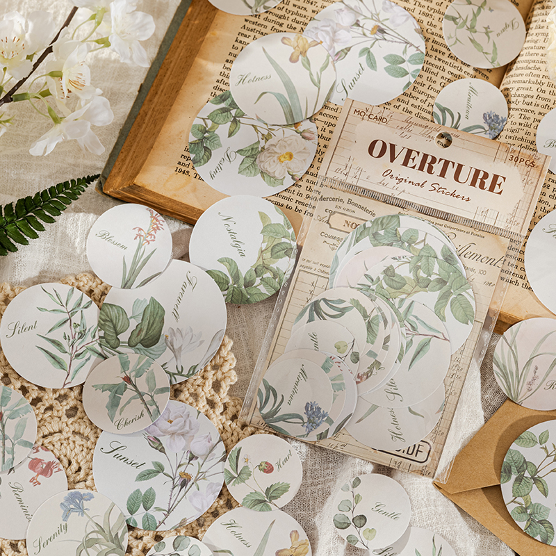 30 Pcs Writable material Stickers Plants Flowers Decorative Decals For Scrapbooking Stick Labels junk journal supplies