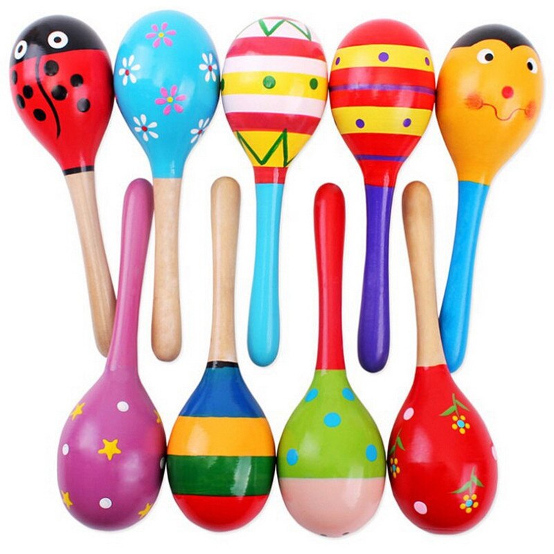 5 stk/parti mini farverig træ maracas baby barn musikinstrument rangle shaker fest børn legetøj