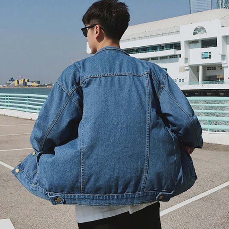 Jakker herre denim solid casual langermet hip-hop løs streetwear trendy chic all-match chaqueta herrejakke retro enkel