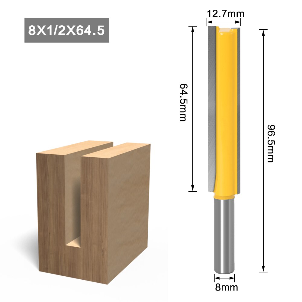 1 pieza recta/Dado Router Bit 1/2 "Dia. Cortador de carpintería, herramienta de corte de madera, vástago de 8mm, longitud de 2 "X 2-1/2" X 3": 8X12.7X63