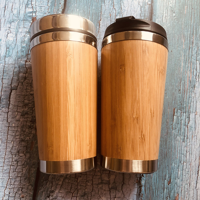 UPORS 450ML Natural Bamboo Travel Mug with Lid Stainless Steel Coffee Cup Tumbler Bottles Beer Coffee Mug Tea Cup